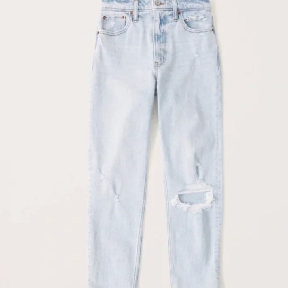 A&F High Rise Mom Jeans (size 0 Short) Curve Love, light wash, distressed